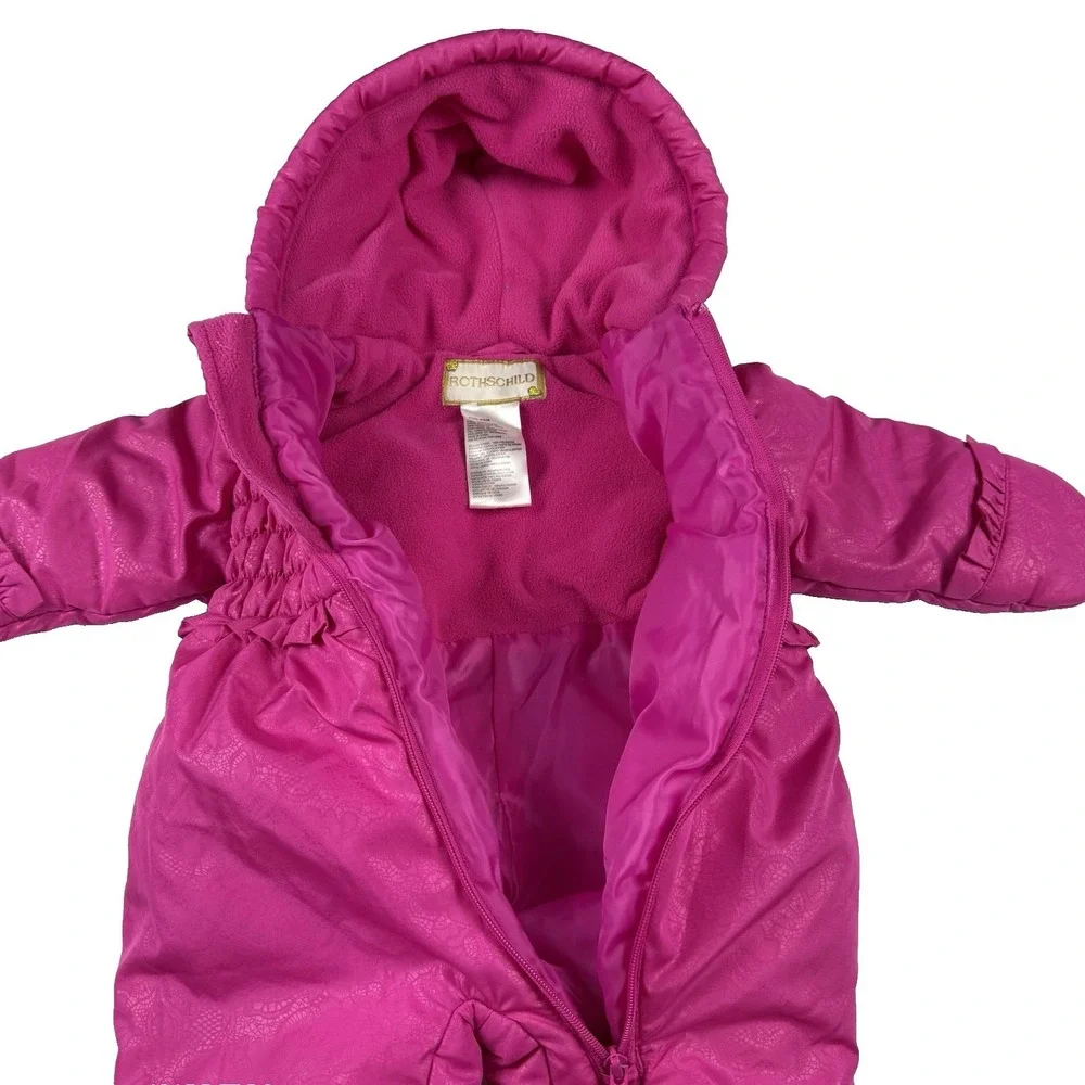 Rothschild‎ Girls 6/9 Months Insulated Snow Suit Embossed Pink Hand/Feet Covers